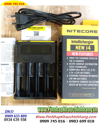 Nitecore New i2 _Máy sạc 4 Pin Lithium 3.7v-4.2v và NiMh 1.2v (màn hình LCD, Sạc Pin 18650, 26650, 21700,14500, CR123A, CR2, 16340,.)